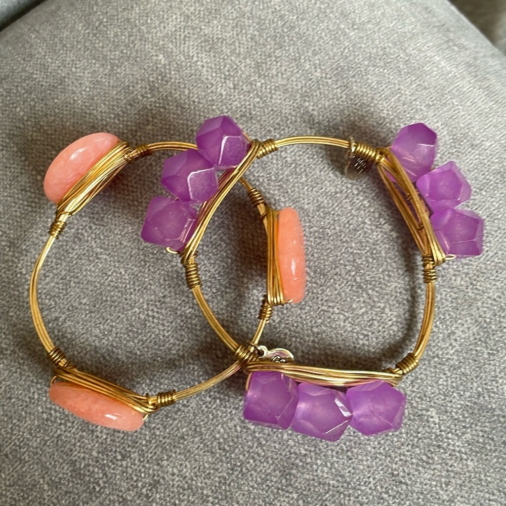 Bangle Bracelets Stones w/ Gold Wire Set of 2 Purple & Orange Baublebar